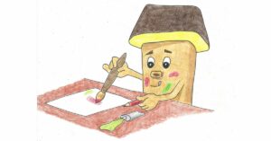 Bild von Tobi, dem Pilz beim malen